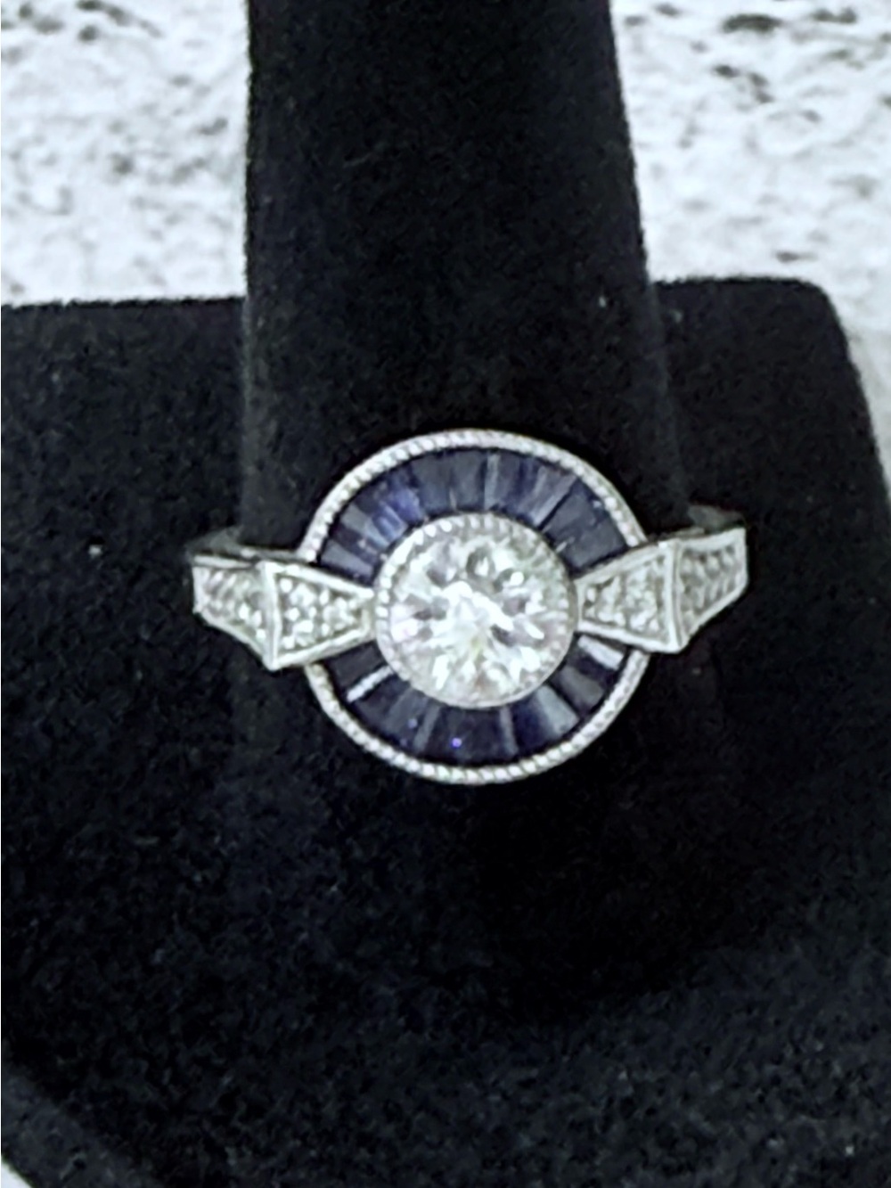 Elegant GP silver color with CZ Sapphire Halo Ring with CZ Center Stone l